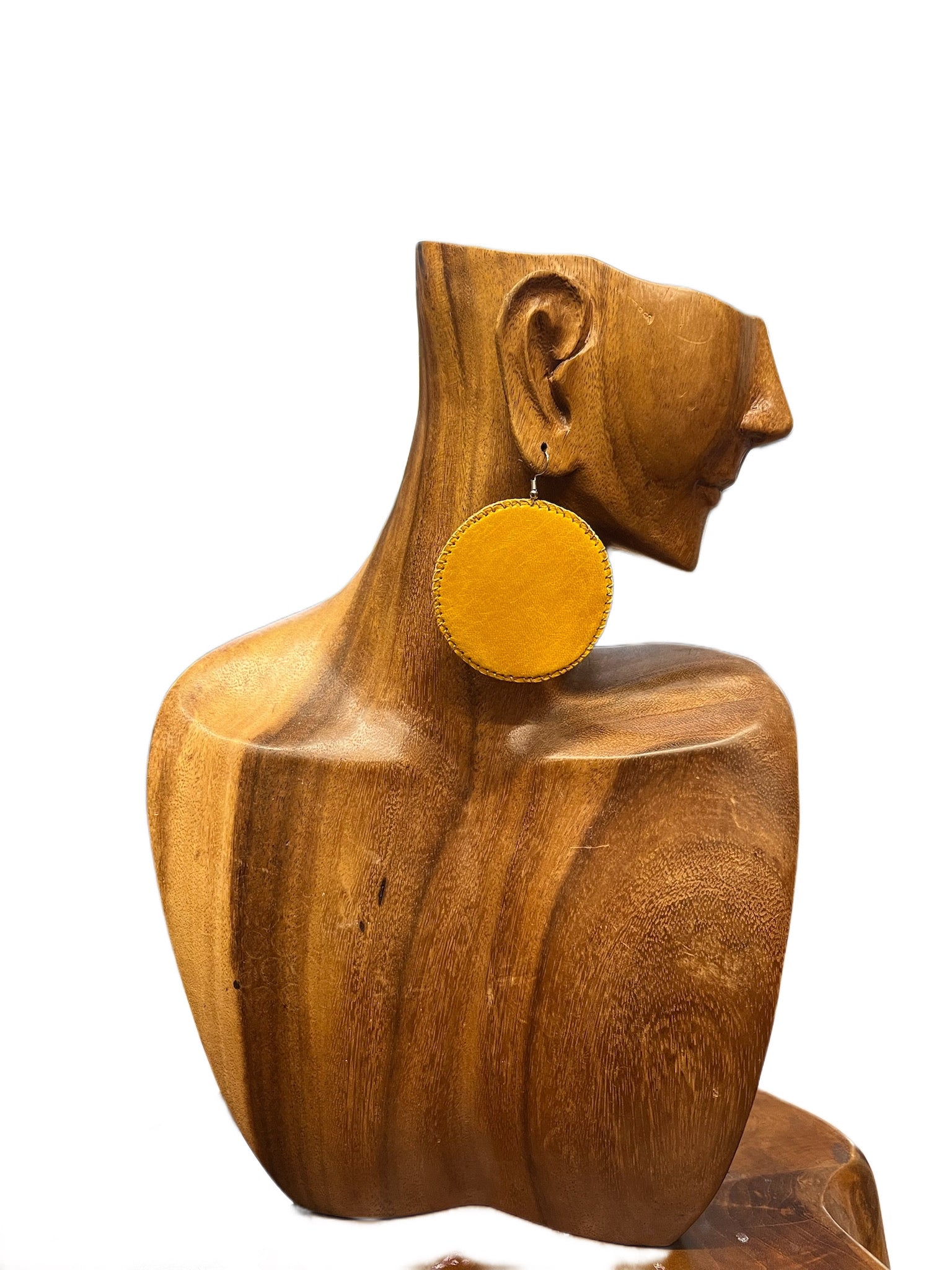 Large Yellow Leather Circle Earring