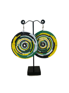 Handmade Beaded Circle Earrings Green/Yellow/Black