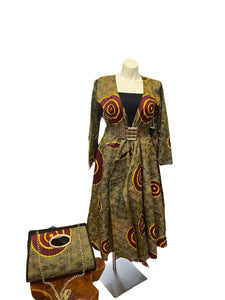 Multicolor Print Wrap Dress Set with Bag