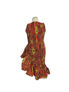 Smocked Ruffle Medi Dress Orange & Yellow Multi