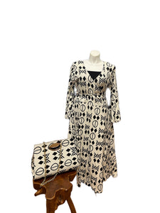 Black & White Wrap Dress Set with Bag