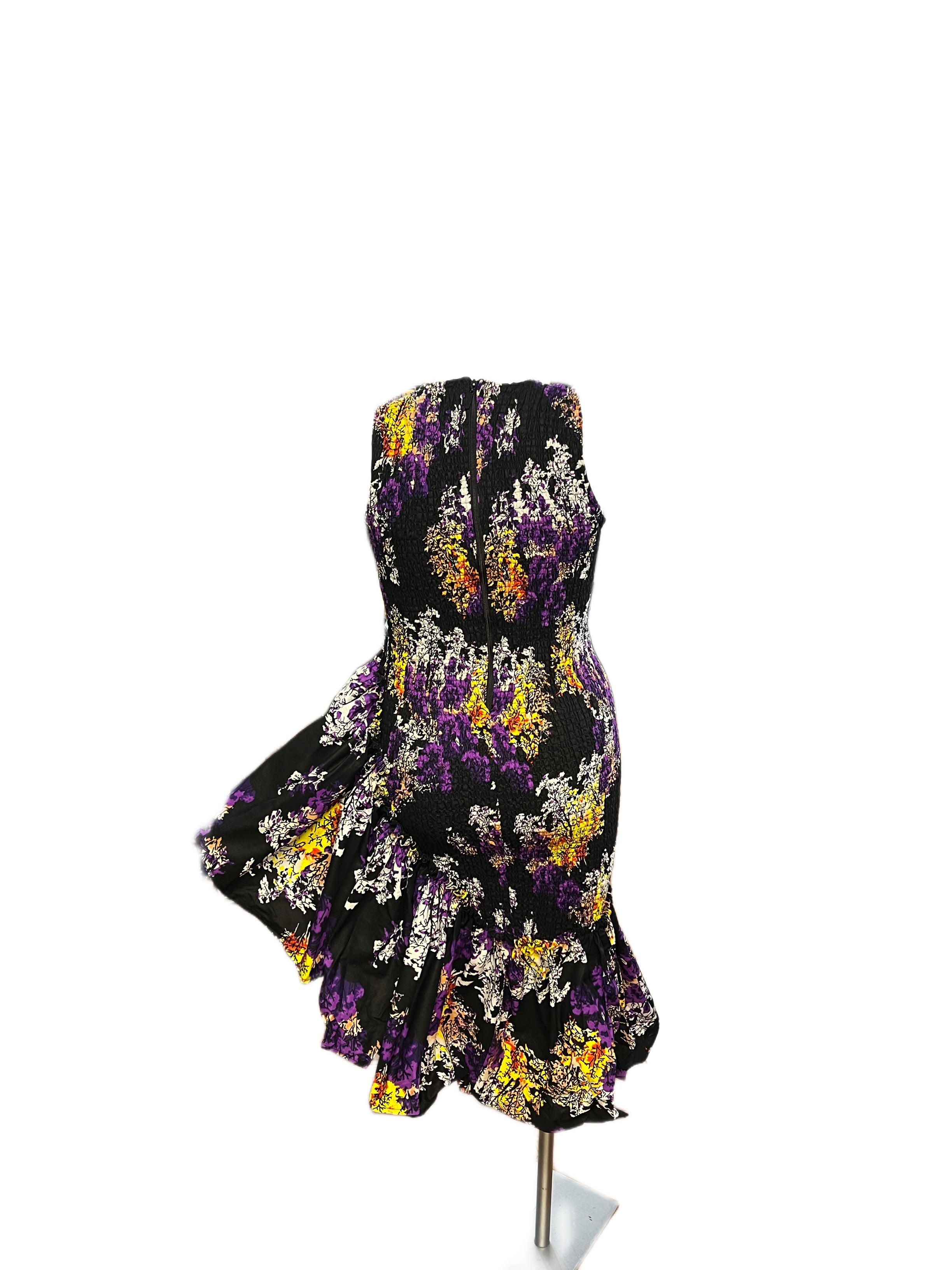 Smocked Ruffle Medi Dress Purple Multi