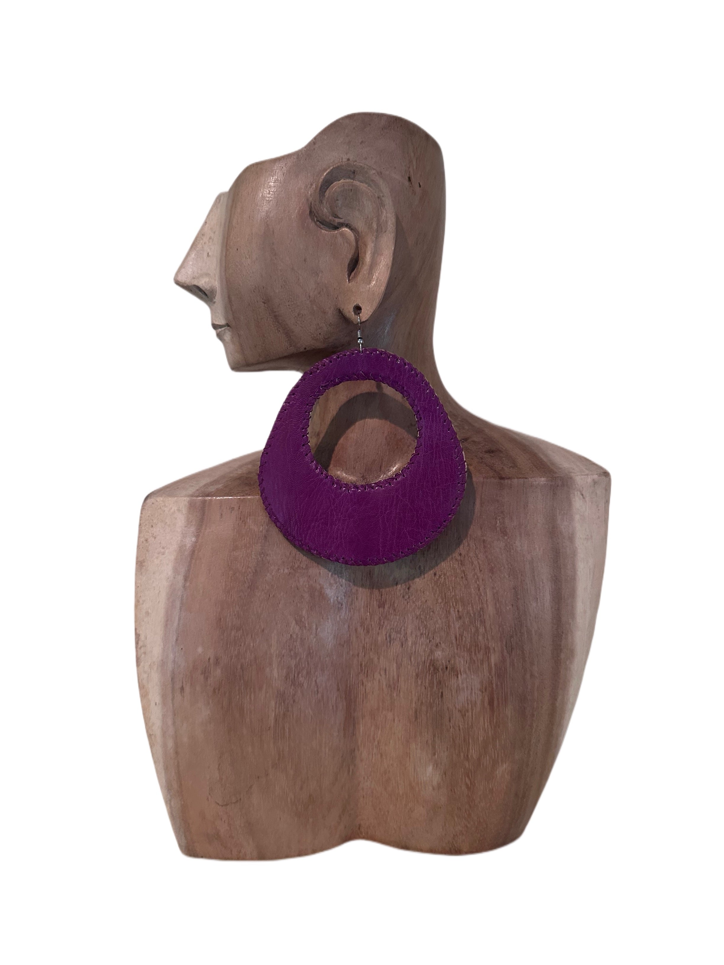 Large Round Cutout Leather Earrings