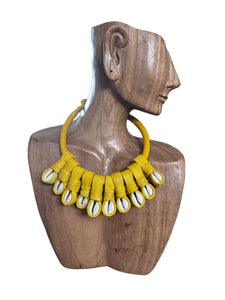 Yellow Rolled Leather & Cowrie Necklace