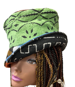 Unisex MudCloth Bucket Hat Green Multi Print