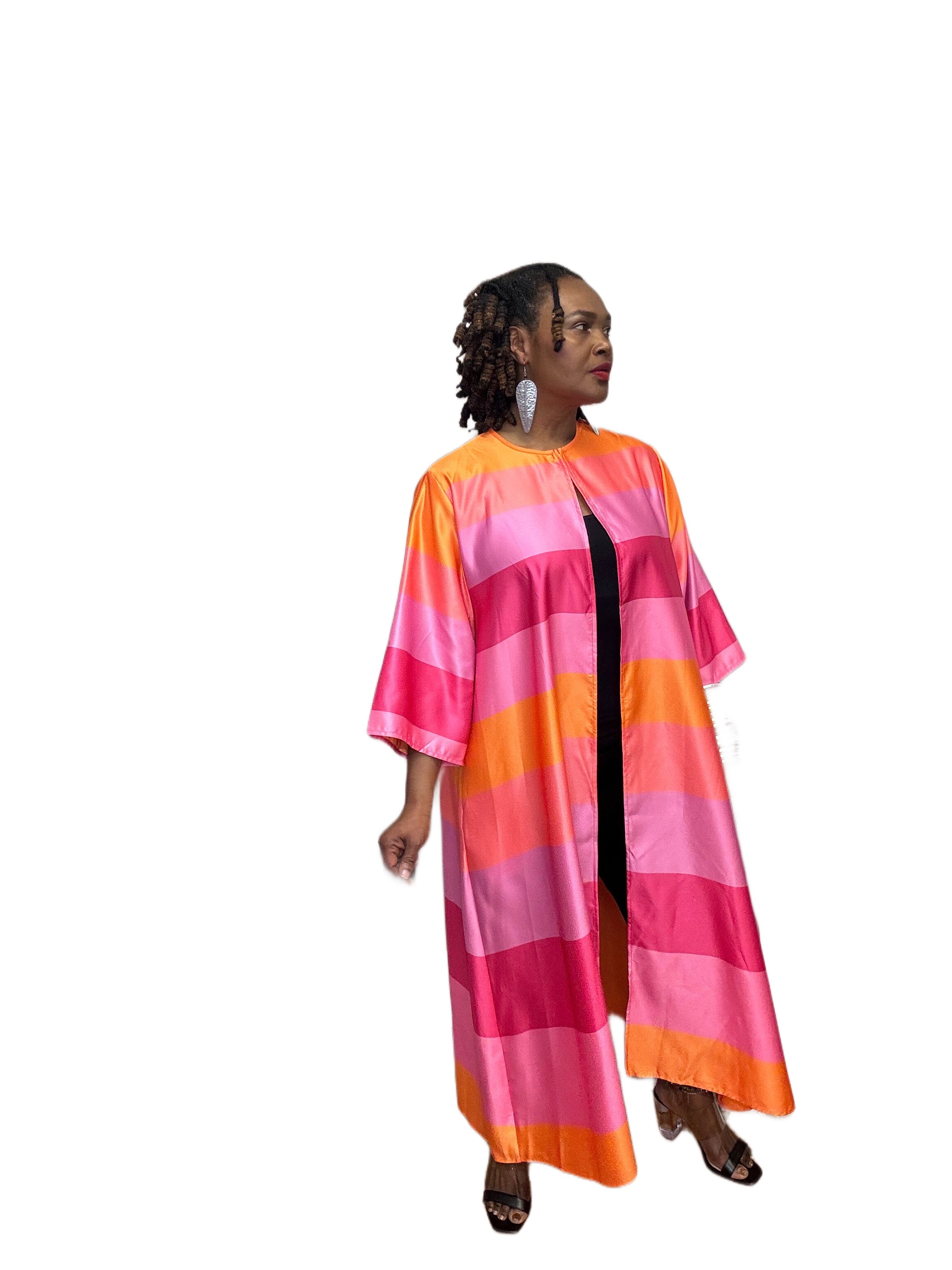 Pink & Orange Horizontal Stripe Duster