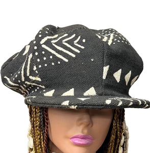 Unisex Mudcloth Rasta Cap Black Multi Print