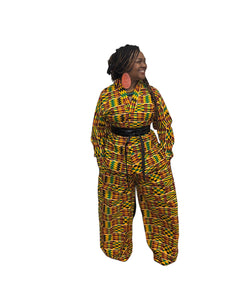 2 Piece Handmade Batik Top & Wide Leg Pant Set Kente Print