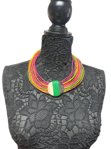 Rolled Rainbow Colored Leather Necklace with Pendant