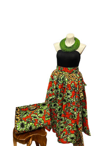 3 Piece Ankara Print Set Green & Orange