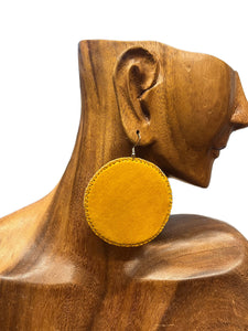 Large Yellow Leather Circle Earring