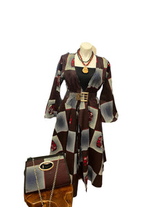 Multi Print Wrap Dress Set with Bag