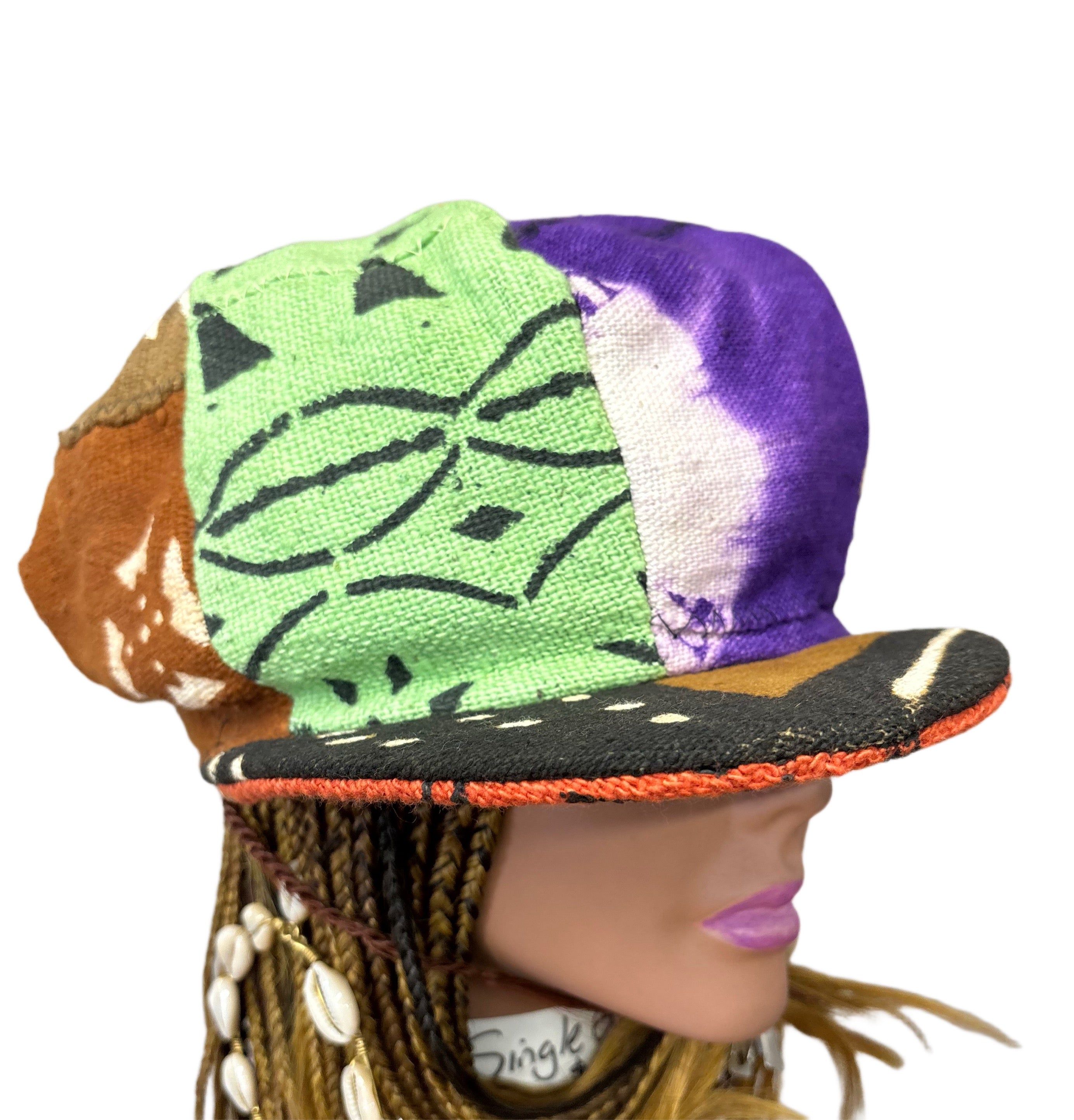 Unisex Mudcloth Rasta Cap Purple Multi Print