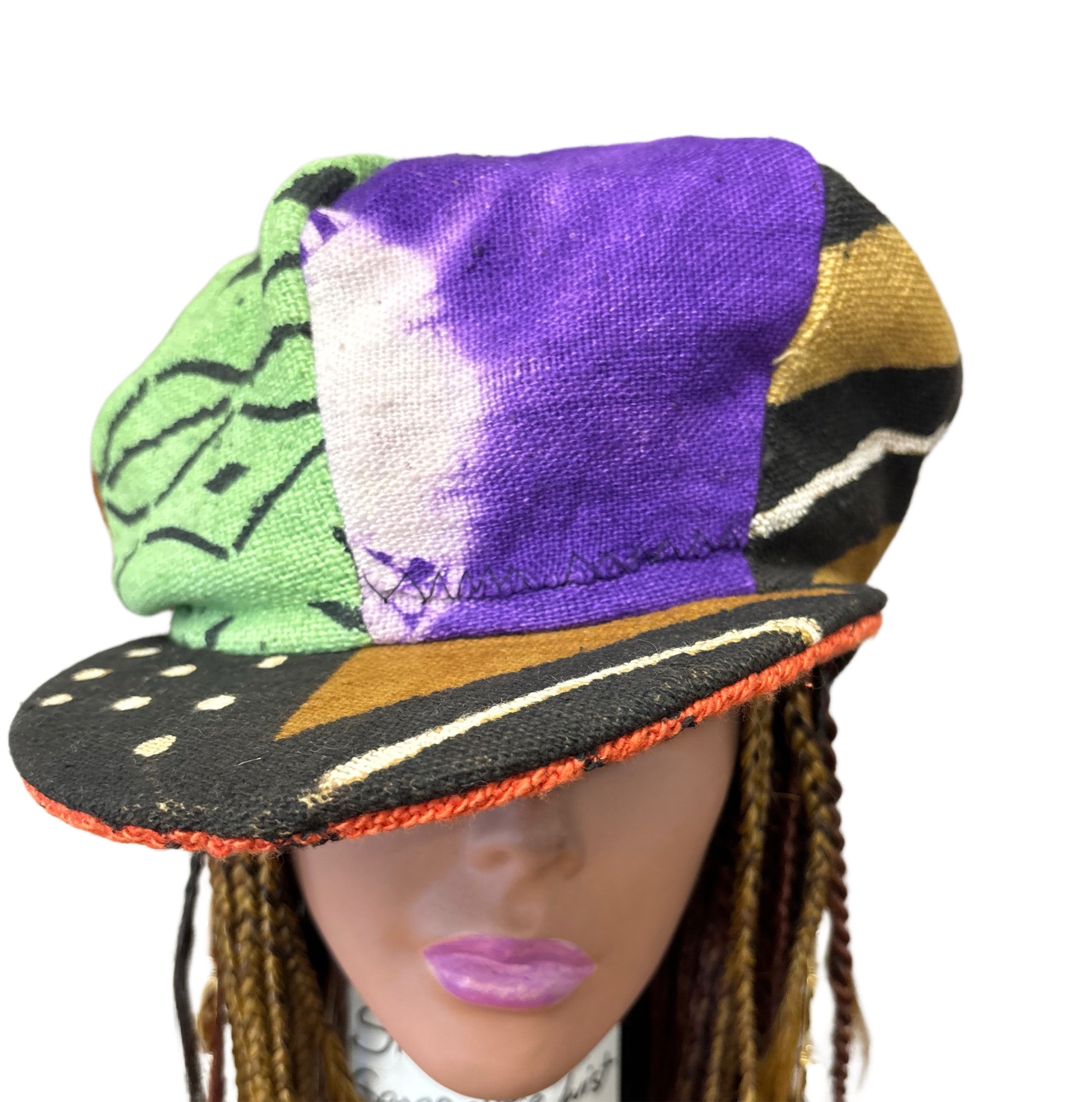 Unisex Mudcloth Rasta Cap Purple Multi Print