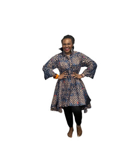 2 Piece Print Tunic With Pockets and Head Wrap