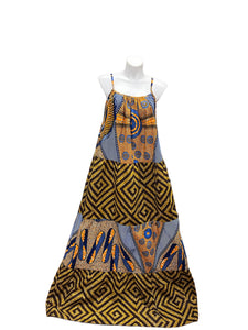 Batik Maxi Dress Orange & Blue Multi