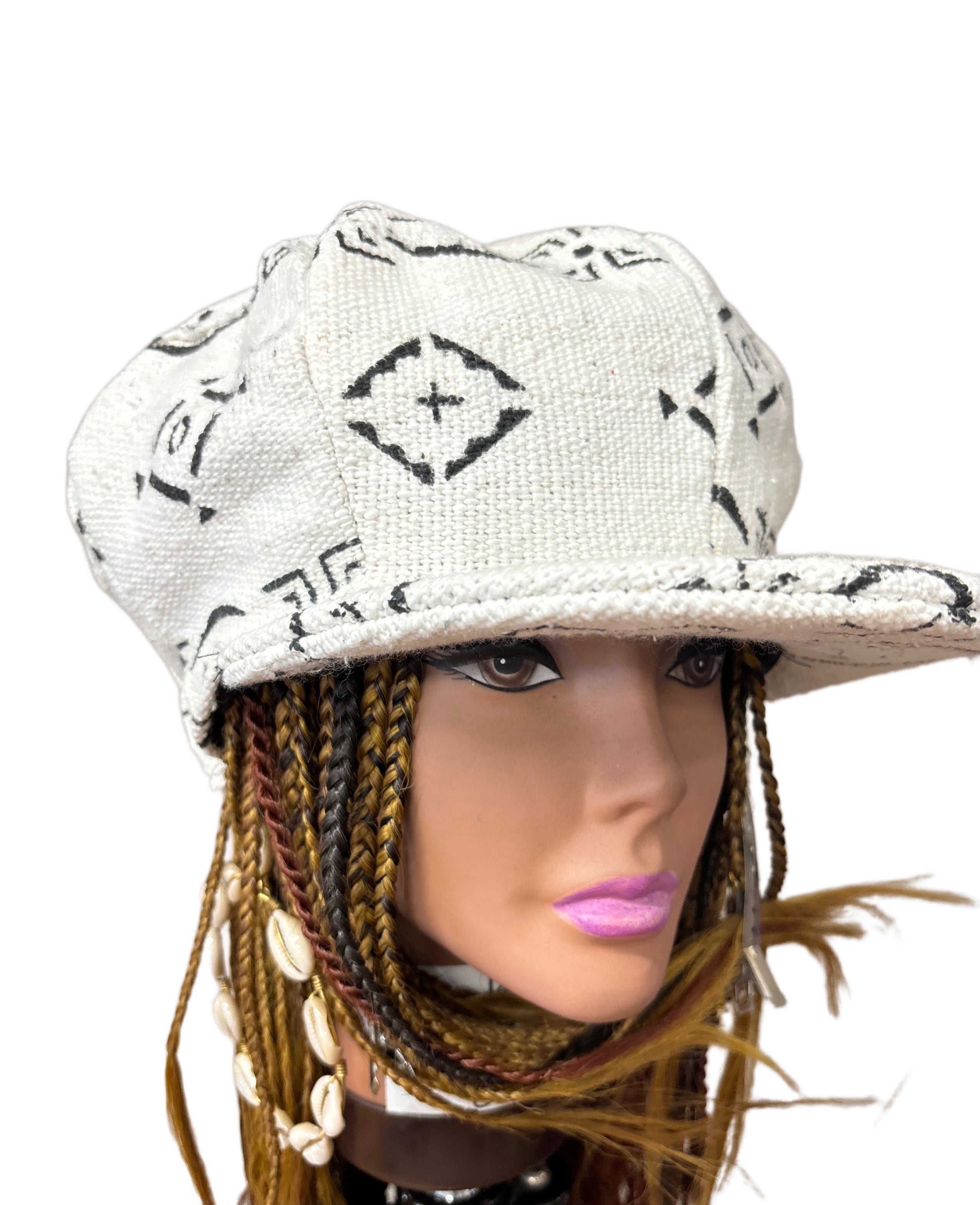 Unisex Mudcloth Rasta Cap White Multi Print