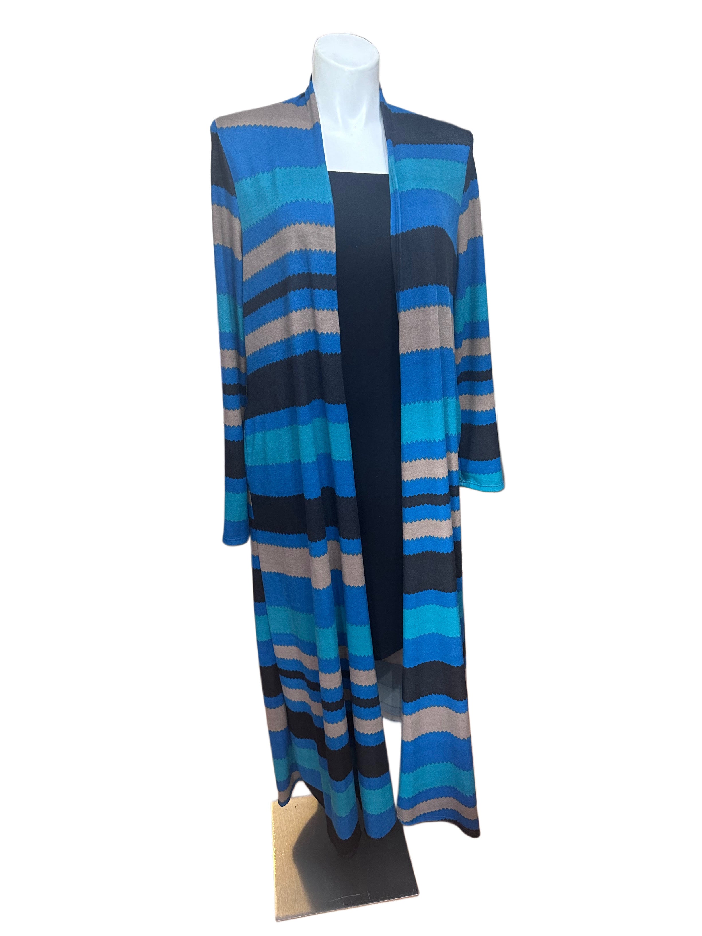 Long Sleeve Multi Stripe Duster With Pockets