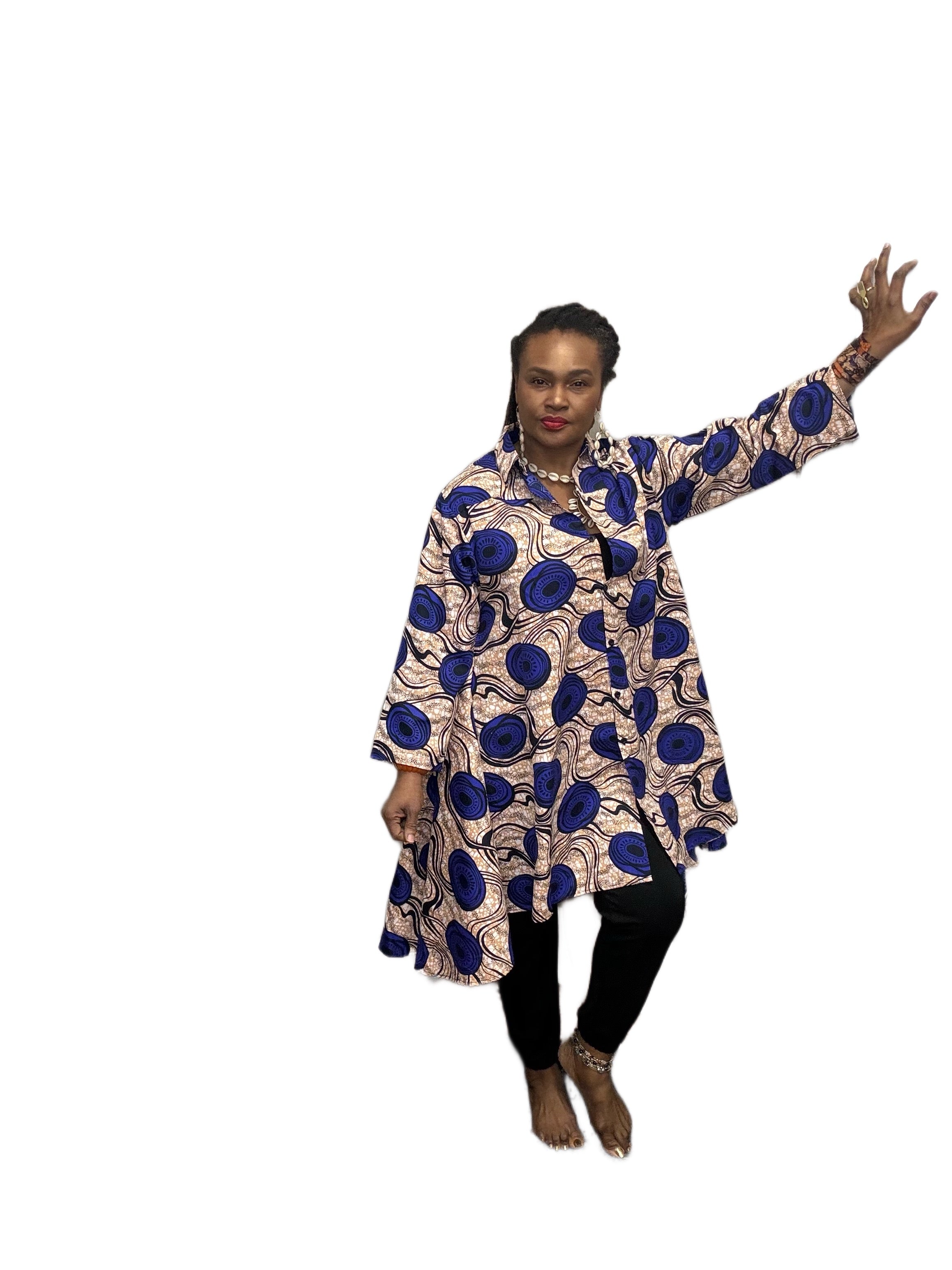 2 Piece Print Tunic With Pockets and Head Wrap