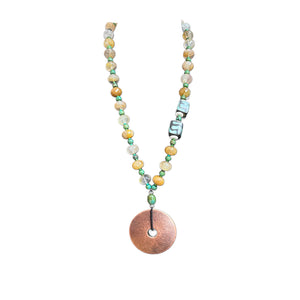 Handmade Citrine, Turquoise, & Tribal Dyed Bone Necklace with Large Copper Resin Pendant