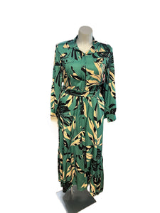 Print Belted Maxi Dress with Collar