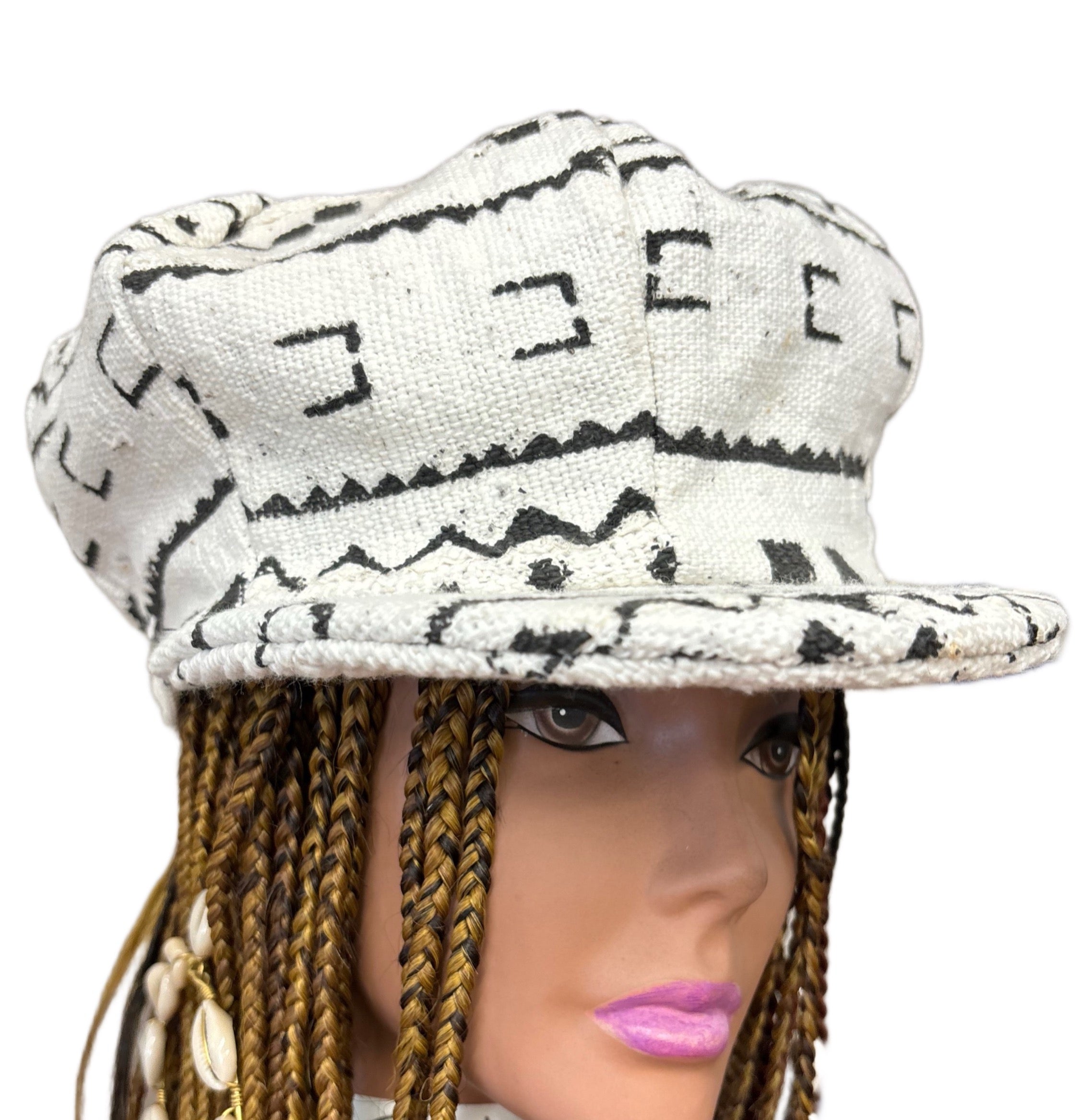 Unisex Mudcloth Rasta Cap White Multi Print