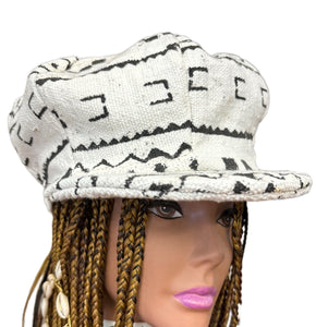 Unisex Mudcloth Rasta Cap White Multi Print