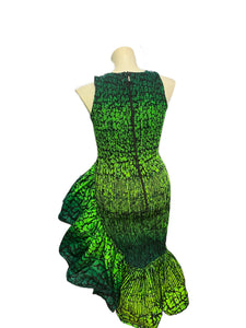 Smocked Ruffle Medi Dress Green Multi