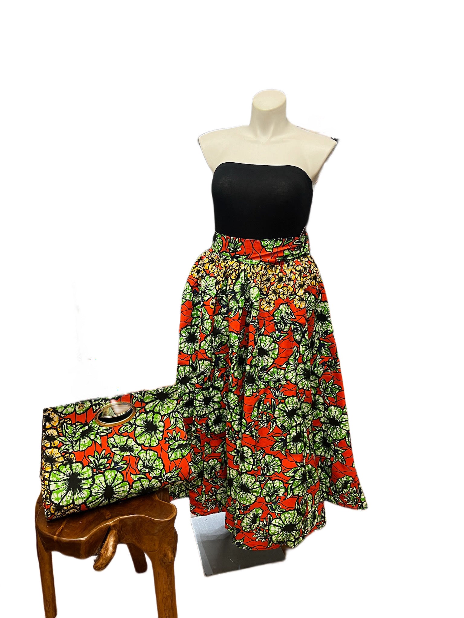 3 Piece Ankara Print Set Green & Orange