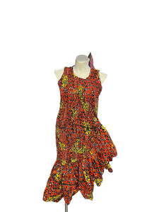 Smocked Ruffle Medi Dress Orange & Yellow Multi