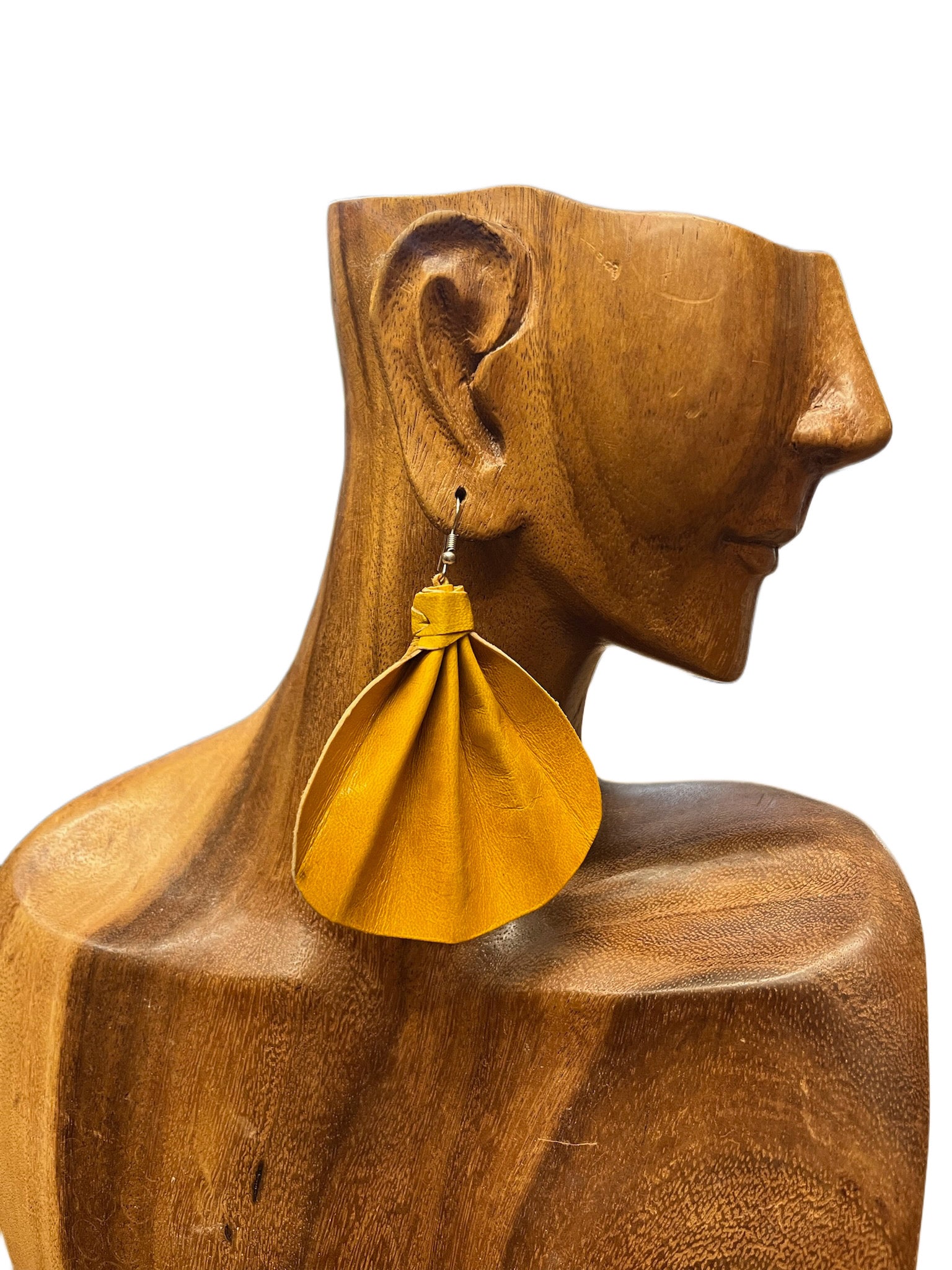 Medium Leather Fan Earrings Yellow