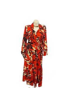 Print Belted Maxi Dress with Collar