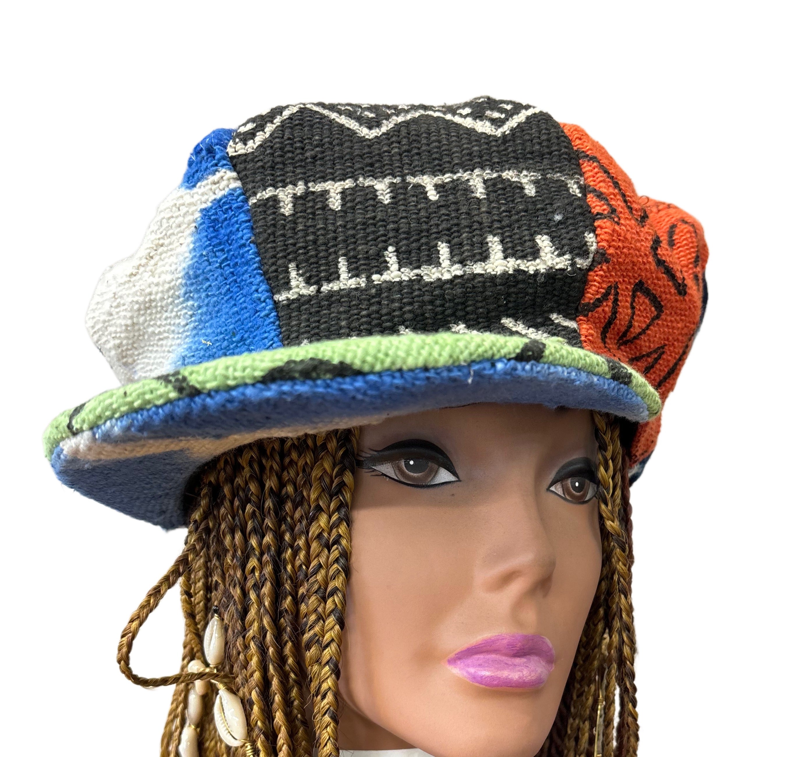 Unisex Mudcloth Rasta Cap Black Multi Print