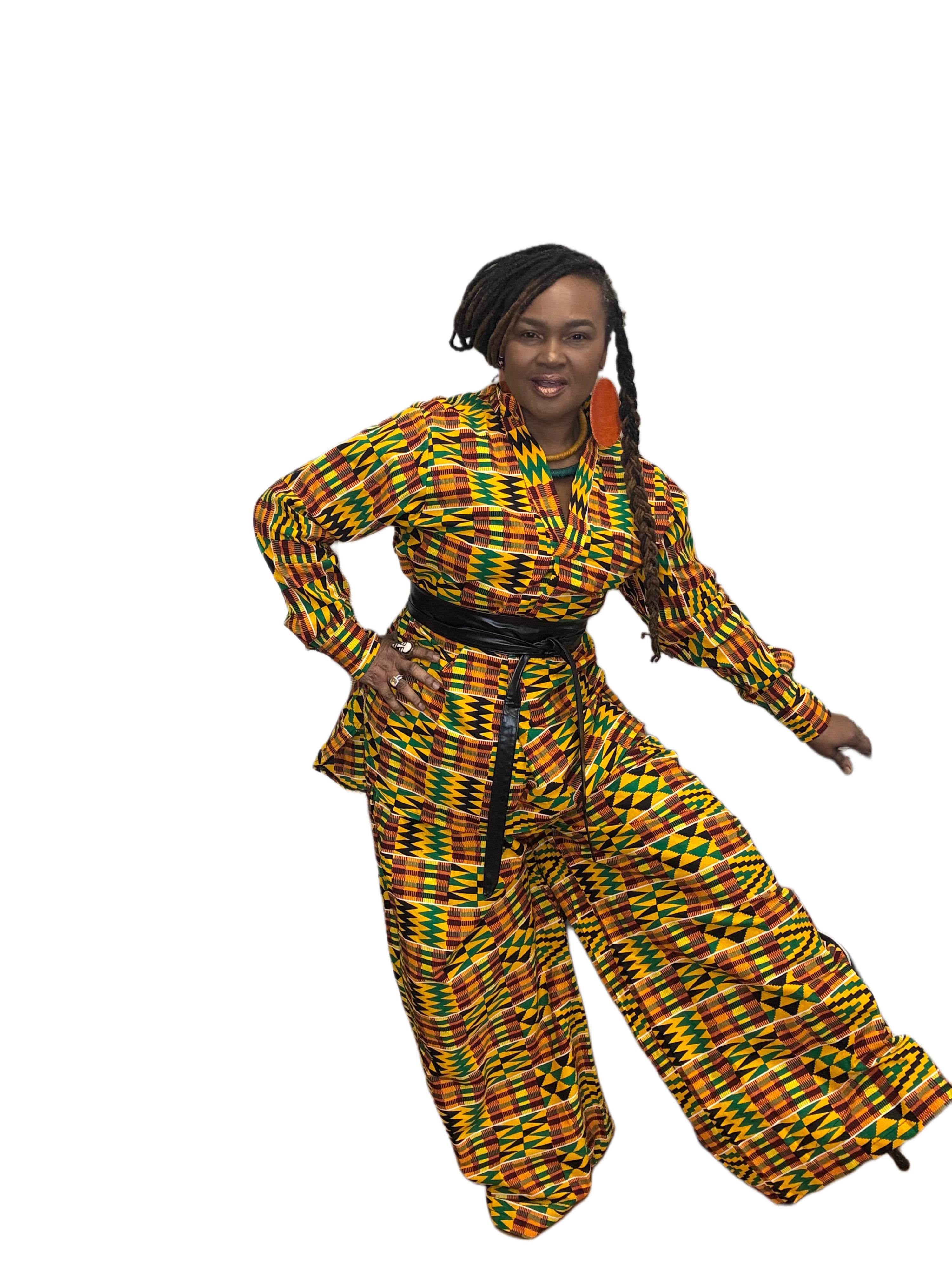 2 Piece Handmade Batik Top & Wide Leg Pant Set Kente Print