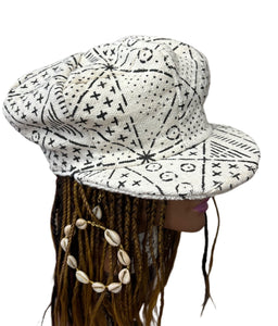 Unisex Mudcloth Rasta Cap White Multi Print