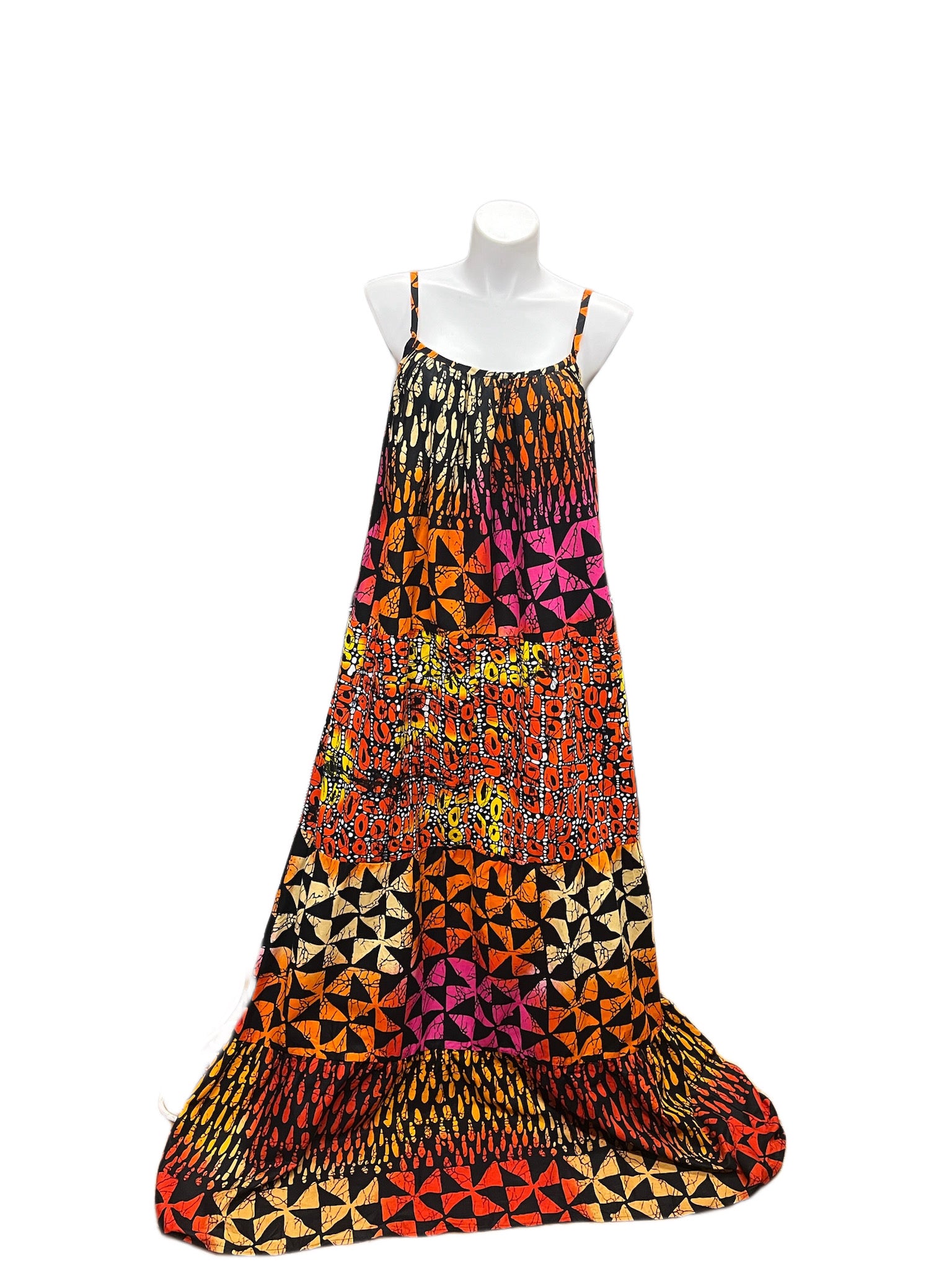 Batik Maxi Dress Pink Orange Multi