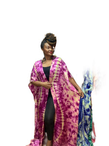 Over Sized Adire’ Silk Chiffon Kimono Dress One Size up to 2X