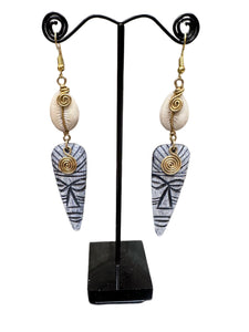 Brass & Bone Cowrie Mask Face Earrings