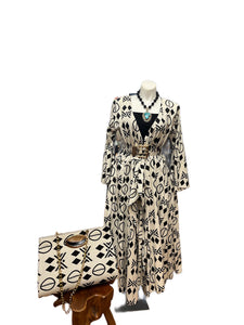 Black & White Wrap Dress Set with Bag