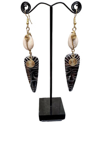 Brass & Bone Cowrie Mask Face Earrings