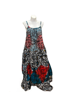 Batik Maxi Dress Black White & Red Multi