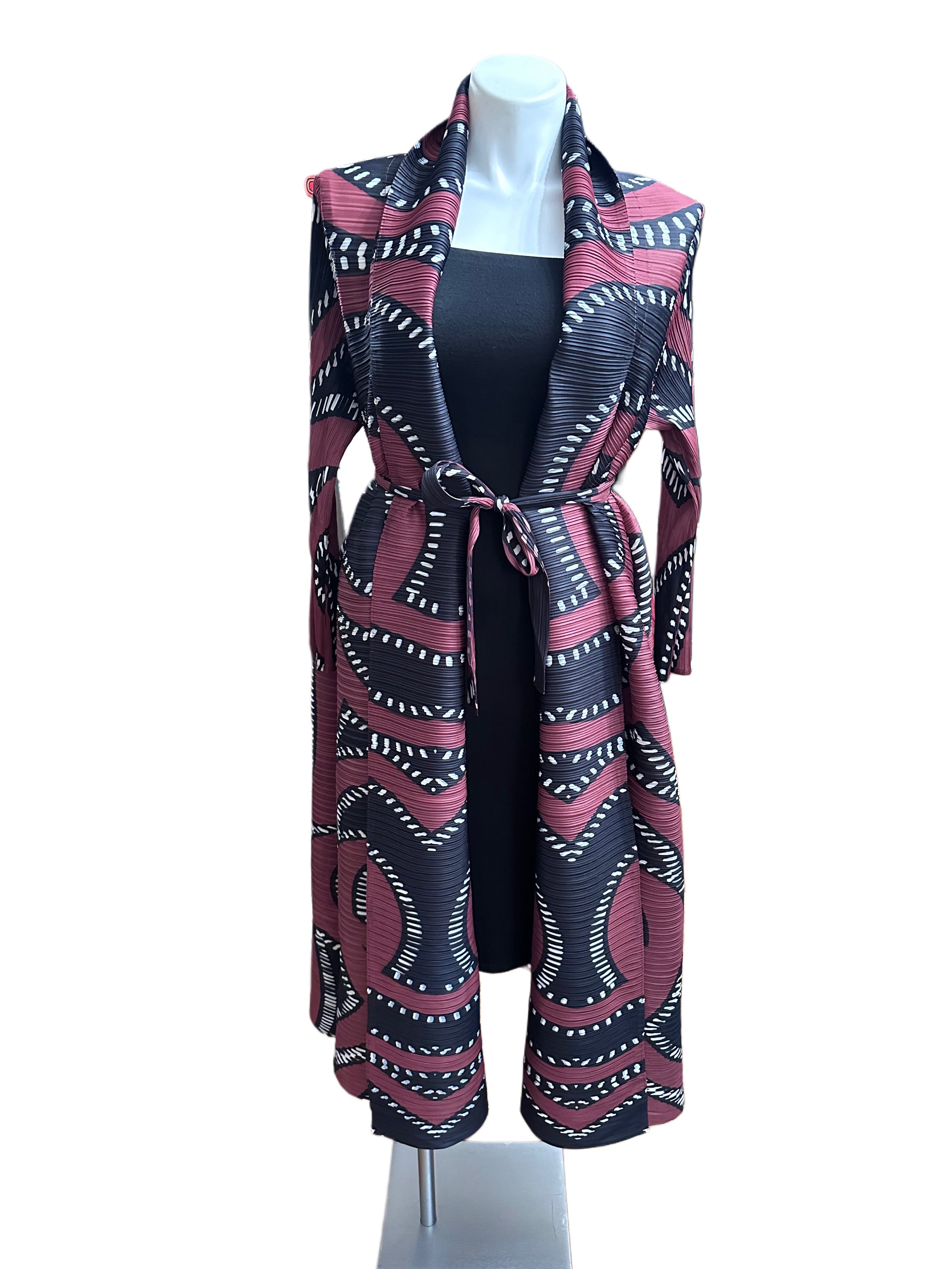 Black & Wine Slinky Duster With Belt