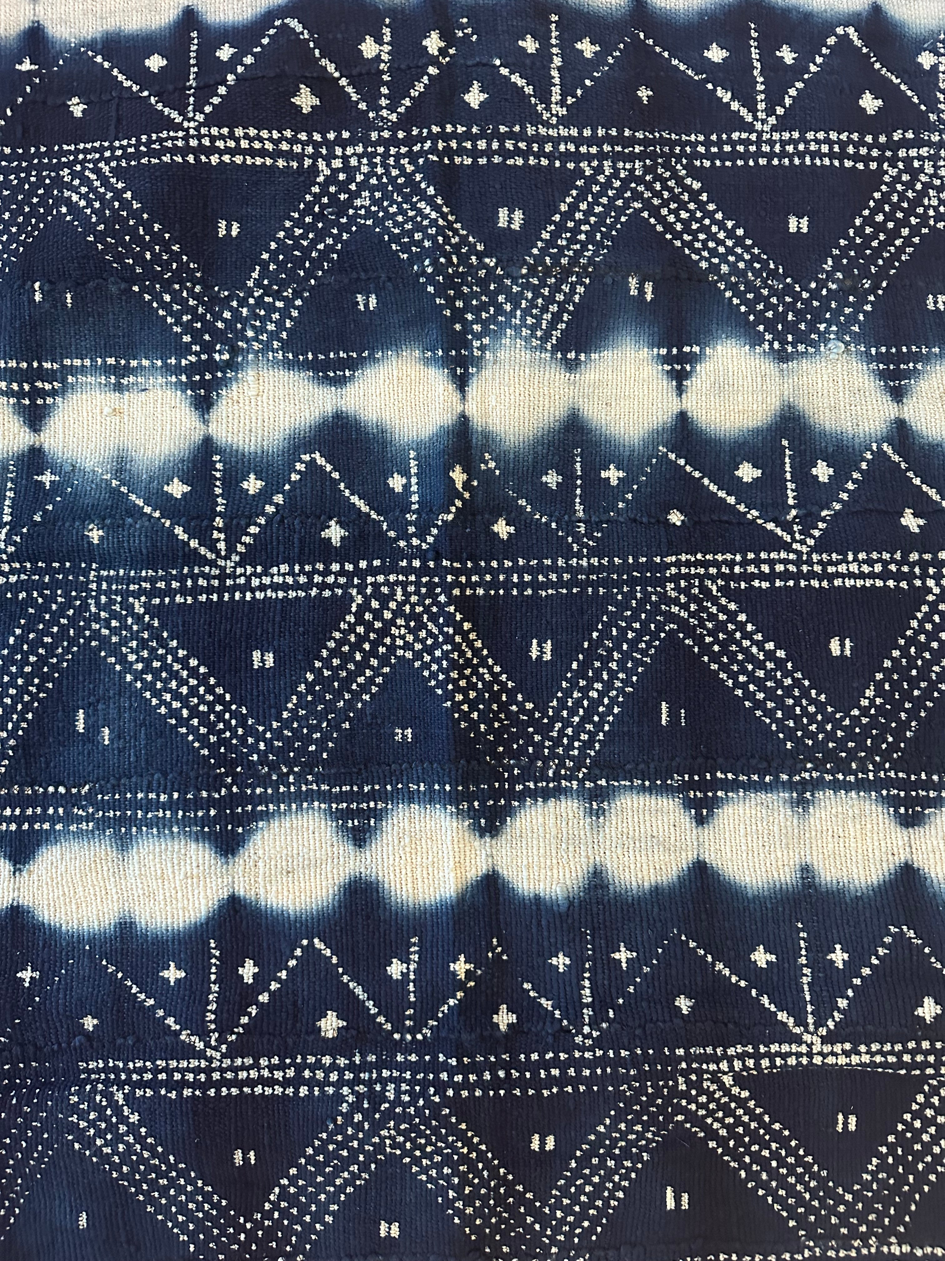 Handmade Mud Cloth Fabric Navy & Cream Tie-dye