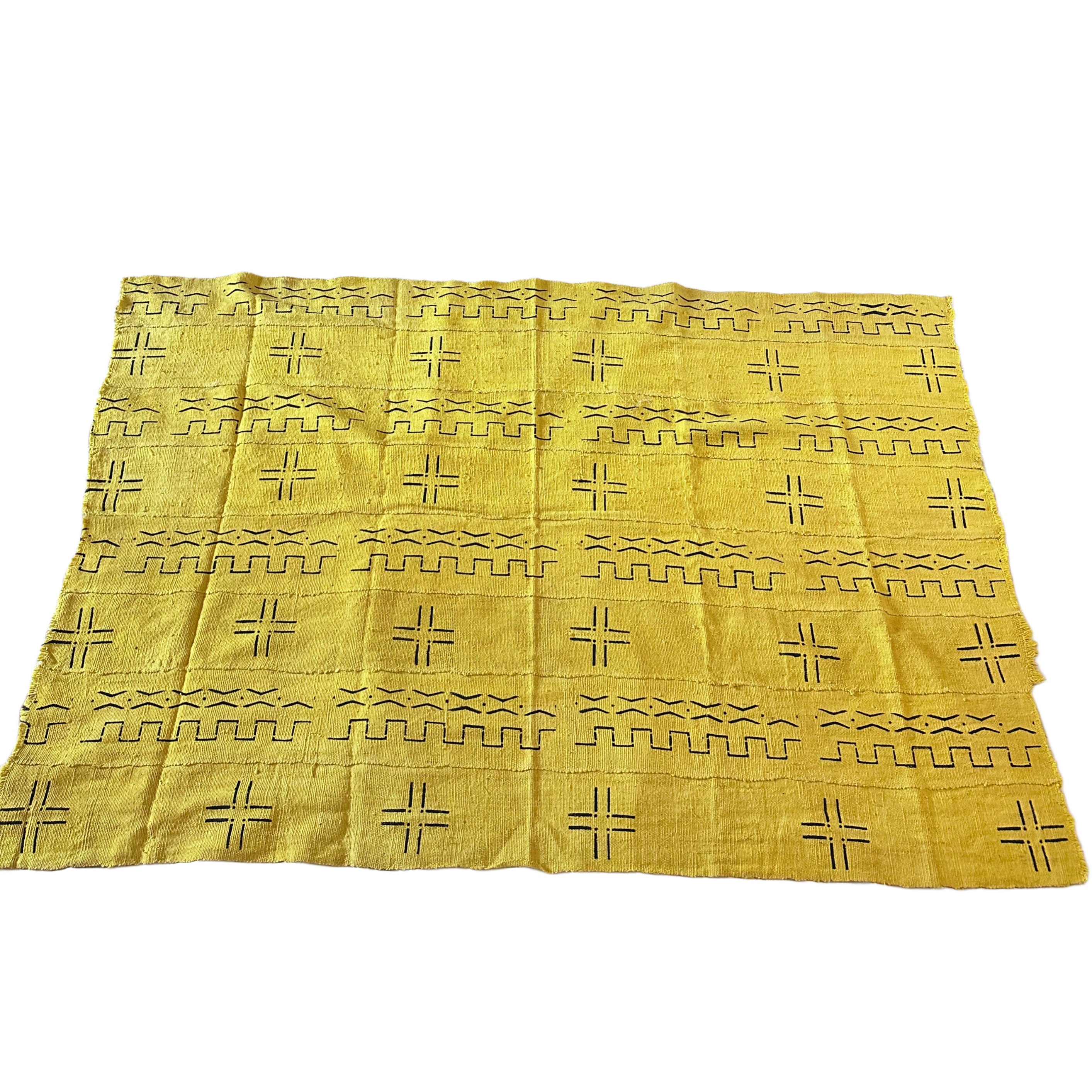 Handmade Mud Cloth Fabric Yellow & Black Print 1