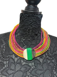 Rolled Rainbow Colored Leather Necklace with Pendant