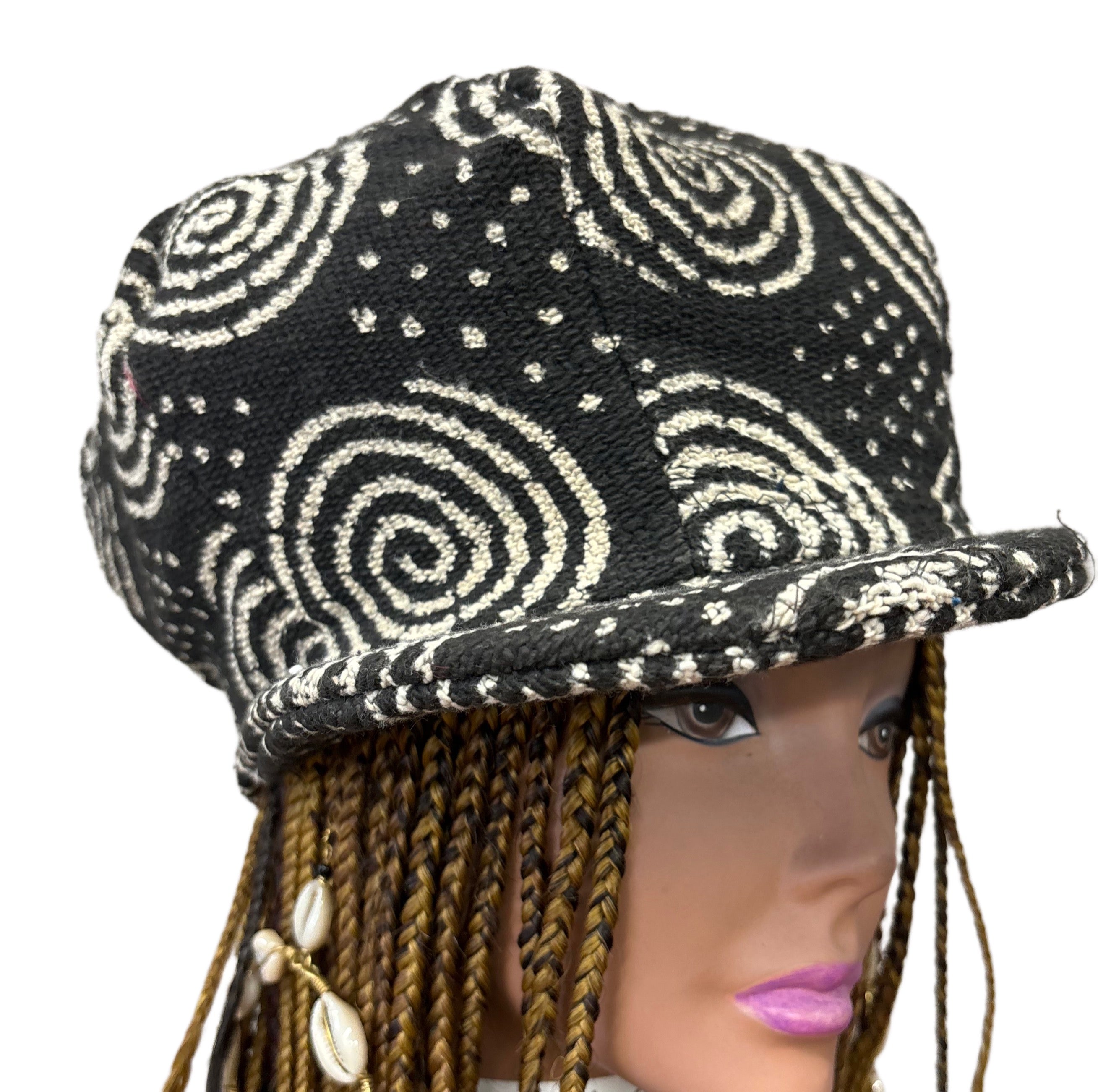 Unisex Mudcloth Rasta Cap Black Multi Print