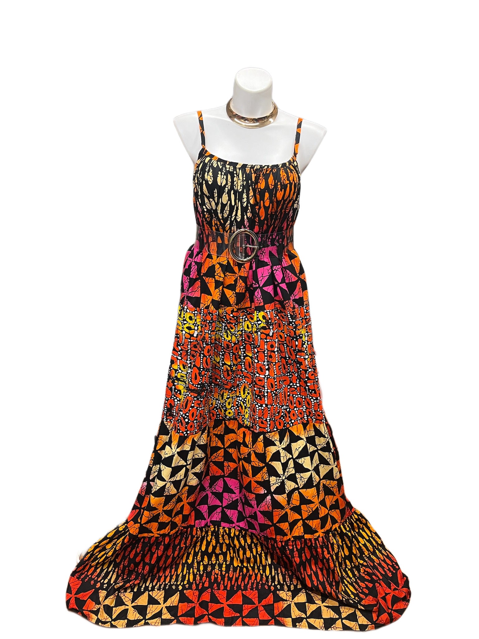 Batik Maxi Dress Pink Orange Multi