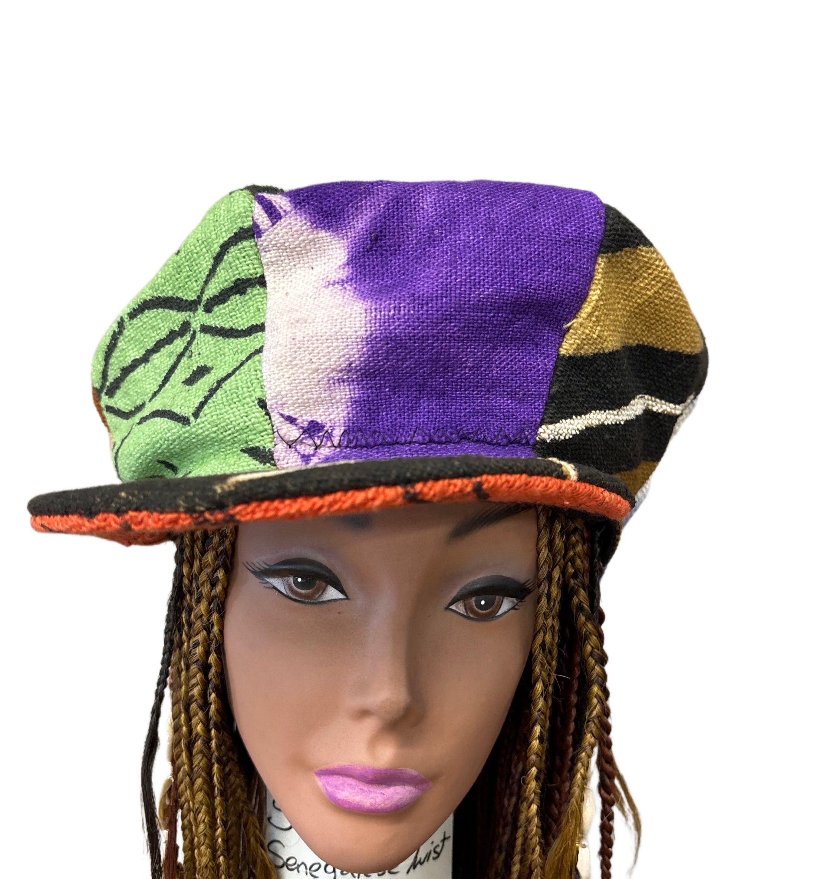 Unisex Mudcloth Rasta Cap Purple Multi Print