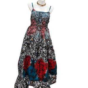 Batik Maxi Dress Black White & Red Multi