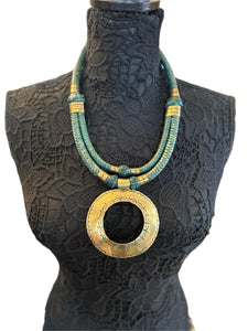 Leather cord Statement necklace with brass pendant